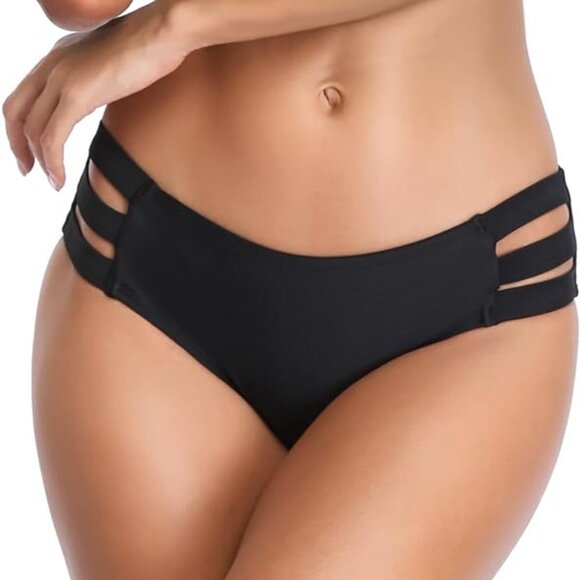 Ocean Blues Strappy Full Coverage Black Bikini Bottoms - Picture 2 of 7